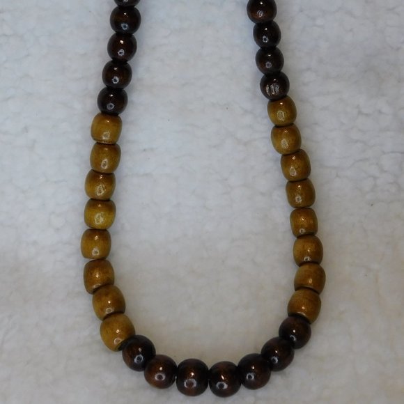 WOODEN BEAD 2 Tones Necklace Adjustable 30 inches - Picture 9 of 14